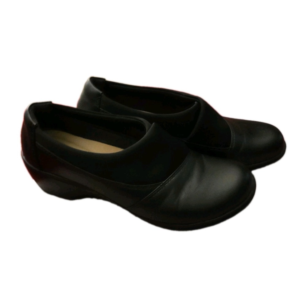 Clarks Cushion Soft Black Leather Slip On Comfort Shoes Women's US 7.5 EU 38